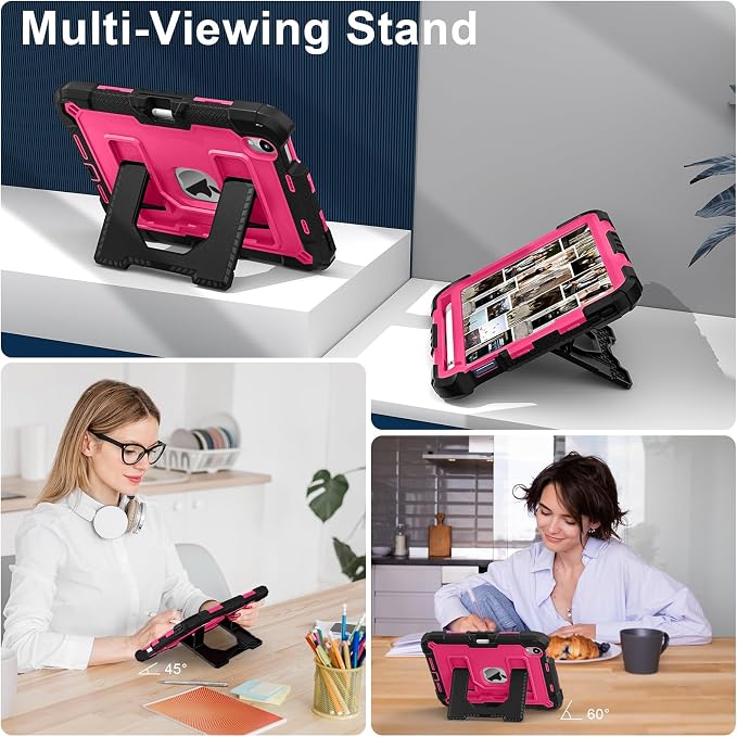 Kids Case Compatible with iPad mini 7 A17 pro 2024 Mini 6 8.3”Colorful Shockproof Case with Pencil Holder and Adjustable Big StandHandle Strap for iPad mini 6th 7th Gen