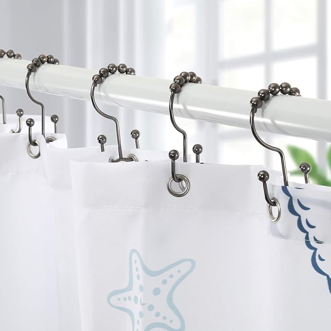 Shower Curtain Hooks, Goowin Shower Curtain Rings, Stainless Steel Shower Curtain Hooks Rust Proof Free Sliding Double Shower Hooks for Curtain, Shower Curtains & Liners (Bronze)