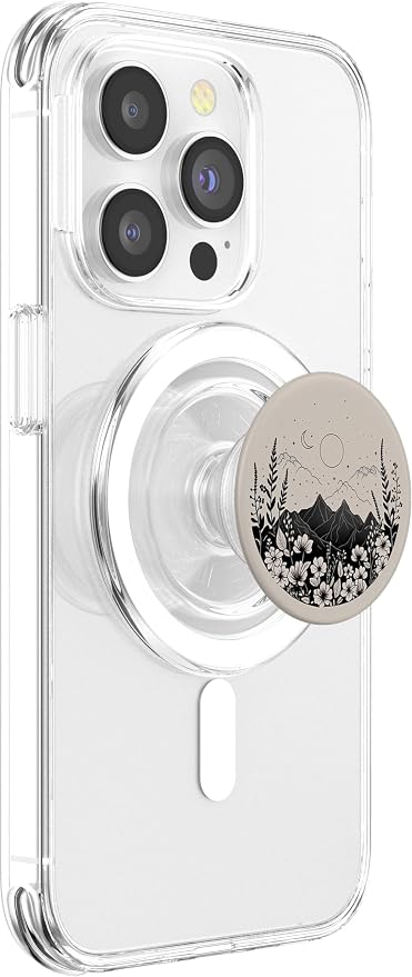 Boho Chic Floral Forest Nature Mountain Moon Sun Monochrome PopSockets Adhesive PopGrip