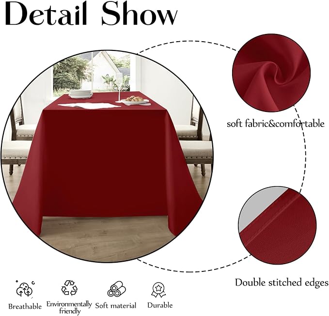 Rectangle Tablecloths 90x132 Inch 6 Pack Red Tablecloth for 6ft Washable Decorative Linen Polyester Table Cloths for 8ft Dining Table Banquets Buffet Parties and Wedding