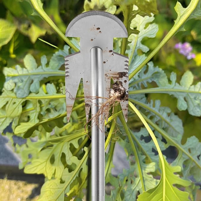 Weed Puller Tool, Rubber Handle Garden Manual Weeder Tool, Portable Stainless Steel Weeding Tools, For Hand Weeder Puller for Vegetable Gardening Backyard Farm Planting & Uprooting Weeding Tool