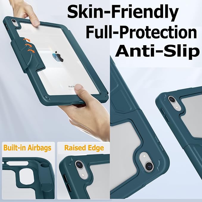 Military Grade Case for iPad (A16) 11 2025 10th Gen 10.9 2022 Black | Pencil Holder Auto Sleep/Wake Multi Angle Magnetic Stand Hard Clear Acrylic Back Shockproof Protective Cover