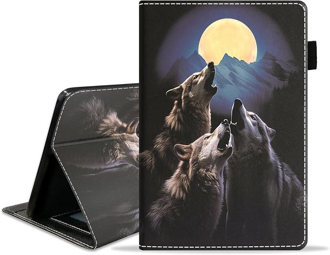 Case for Amazon Fire HD 8/HD 8 Plus Tablet (8 12th/10th Generation 2024/2022/2020 Release) Slim PU Leather Stand Folio Cover with Auto Wake Sleep African Woman Wolf