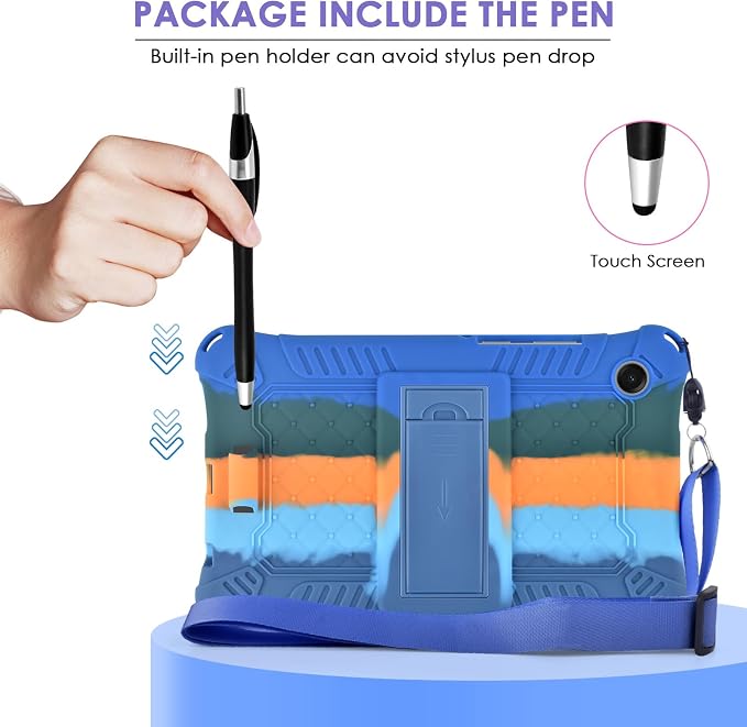 DETUOSI Compatible with Samsung Galaxy Tab A11 8.7 inch 2025 with Shoulder Strap &amp Stylus Pen Soft Silicone Multi-Angle Cover for Samsung Galaxy Tab A9 8.7 inch 2023 Black