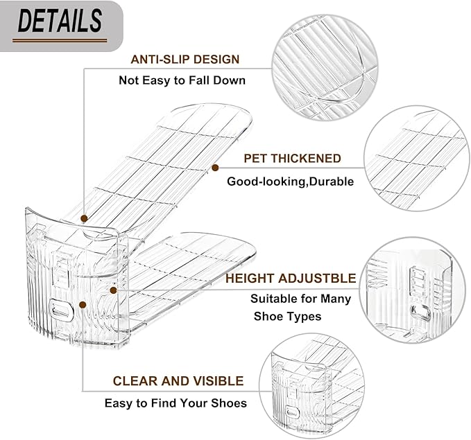Shoe Slots Organizer for Closet 12Pack Adjustable Shoe Stacker Organizer Storage Shoe Rack Space Saver Storage Shoe Holder Organization (Transparent)