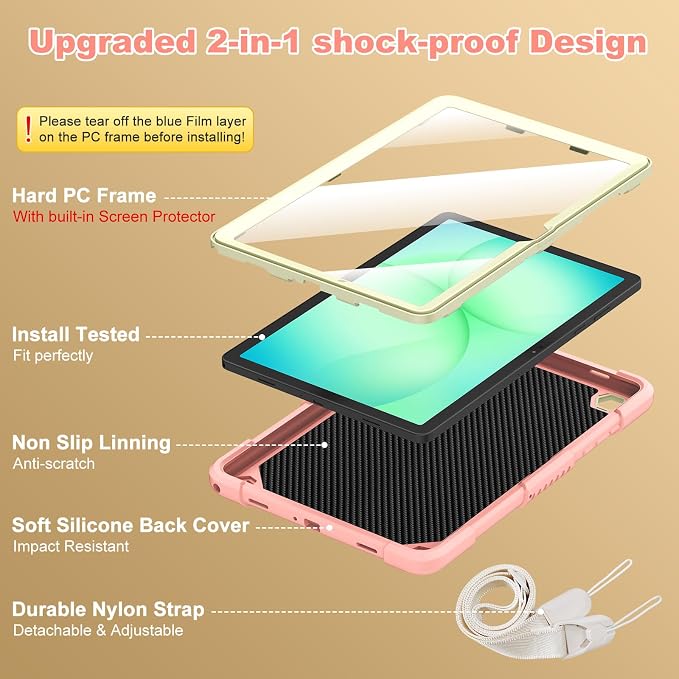 Cover for Samsung Galaxy Tab A11+ Plus/A9+ Plus Case with Screen Protector Galaxy Tab A11+/A9+ 11 inch 2025/2023 Released with Butterfly Stand Shoulder Strap Shockproof case for Kids Girl Colorful