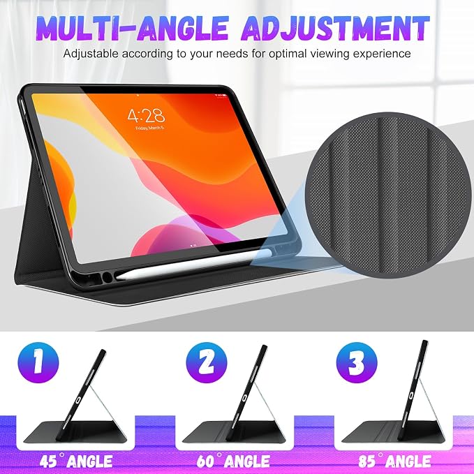 Uppuppy for iPad Pro 12.9 Case Kids Folio PU Leather Cover with Apple Pencil Holder Auto Sleep/Wake Adjustable Angles for iPad Pro 12.9 6th/5th/4th/3rd Gen Sun Moon Black