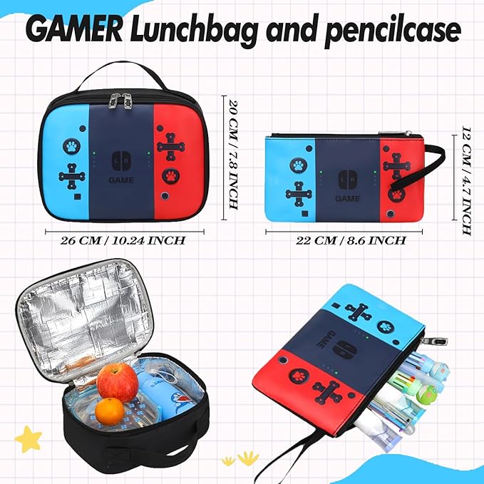Kids Backpack For Boys, Gamer Boys Backpack with Lunch Box and Pencil Case For Children Teens Elementary Middle School, Mochilas Escolares Para Niños