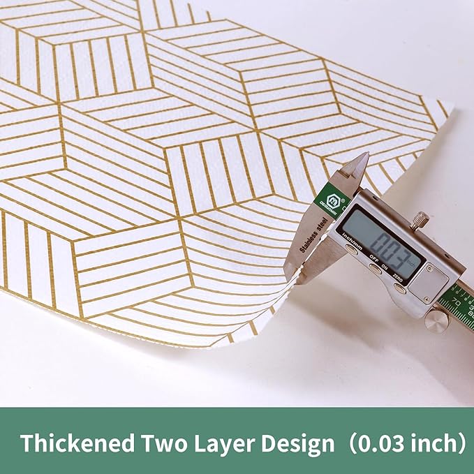Shelf Liners for Kitchen Cabinets 23.6 in x 30 FT, Non Adhesive Cabinet Liner Strong Non-Slip Thickened Gold Geometric Drawer Liner, Easy to Clean for Shelf