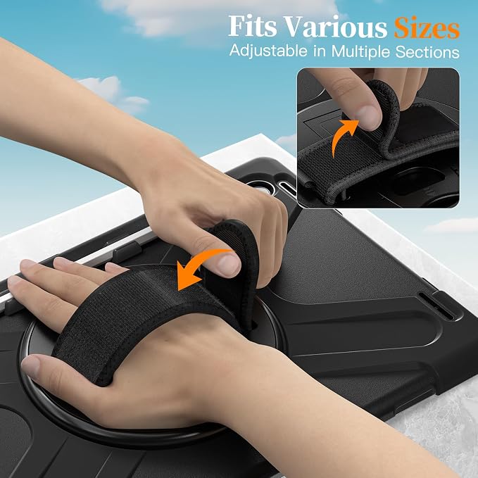 Case for Galaxy Tab S10 FE+ 13.1 2025 with Screen Protector+360 Rotating Hand Strap&ampStand+Shoulder Strap (Black)