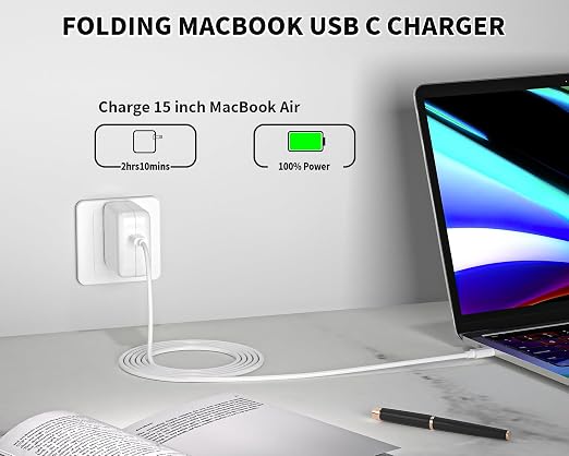 Mac Book Pro Charger - 45W USB C Fast Charger Power Adapter for USB C Port MacBook Air 13 15 inch /MacBook Pro 14 16 inch iPhone 17/ 16/ 15 iPad Pro and All USBC Devices 6FT Type-C Cable Included