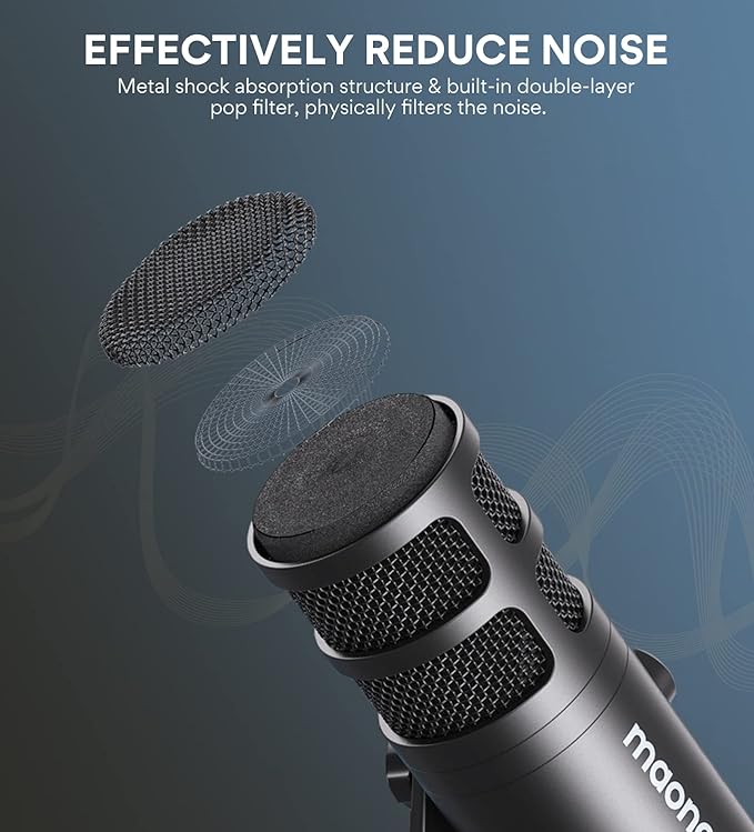 MAONO USB Dynamic Microphone, Podcast Recording Microphone with Gain Knob, Plug & Play, Metal Structure, Voice-Isolating Technology, Cardioid Studio PC Mic for Streaming, Vocal, Home Studio-PD100U
