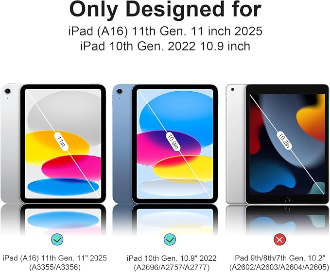 Magnetic Case for iPad (A16) 11th Generation 11 Inch 2025 Smart Folio for iPad 10th Generation 10.9 inch 2022 Trifold Stand Tablet Cover with Auto Sleep/Wake Slim Lightweight Case Black