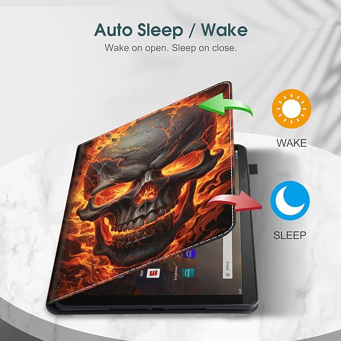 Case for All-New Amazon Fire HD 10 and 10 Plus Tablet (13th/11th Generation 2023/2021 Release) 10.1 Multi-Angle Smart Stand Cover Auto Sleep/Wake Skull and Fire