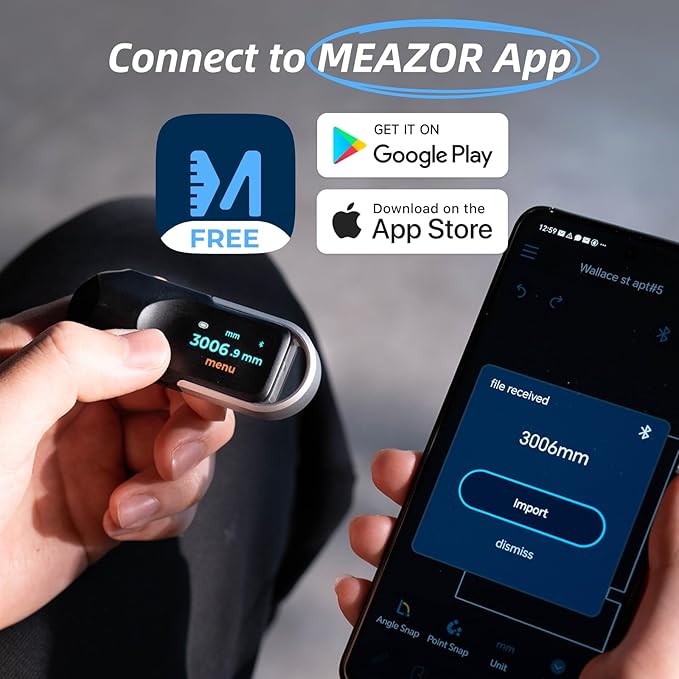 HOZO NeoRulerGO Digital Tape Measure with Laser, Smart Rechargeable Measuring Tool for Flat, Curved, Odd Shapes | Bluetooth App | Pocket Size | Cool Gadgets Fathers Day Gift for Dad, Men, Husband