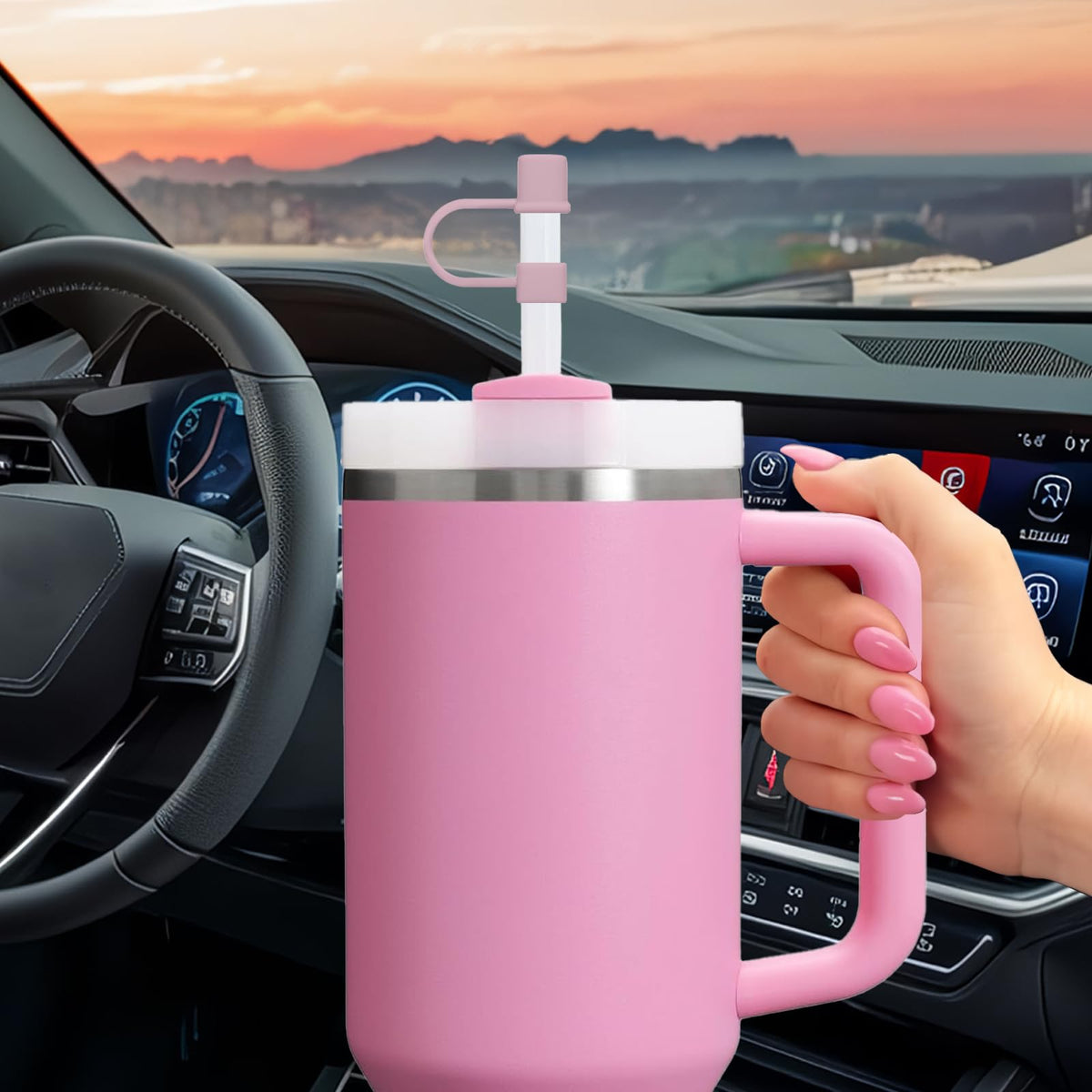 GGDECA 7Pcs Straw Cover Cap for Stanley Cup,Simple 10mm(0.4inch) Silicone Straw Toppers for Stanley 40&30oz Tumbler Accessories-Pink/2