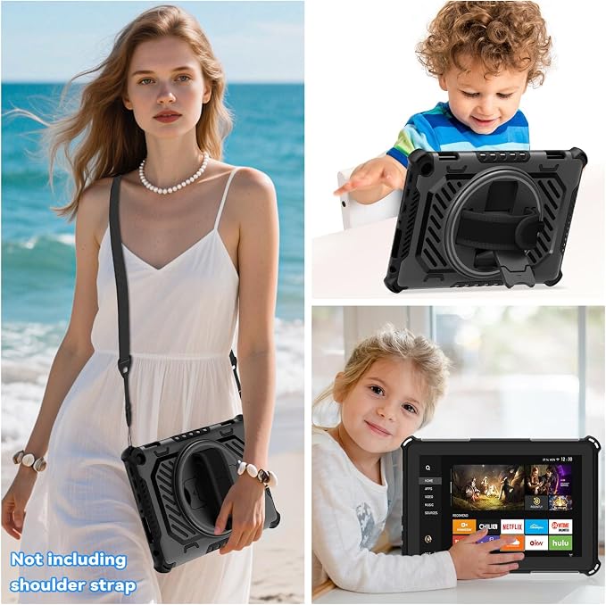 for Flre HD 8 &amp 8 Plus Case 12th/10th Generation (2024/2022/2020 Release) with 360 Kickstand Hand Strap for Kids