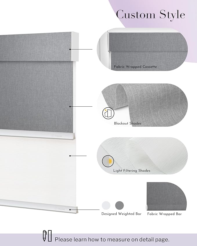 Graywind Motorized Dual Shades for Windows Smart Double Blinds Blackout and Light Filtering Motorized Blinds with Remote Alexa Google Control Day Night Shades, Custom Size (Blackout Light Grey)