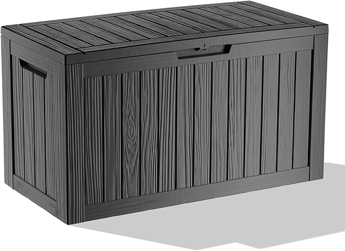 86 Gallon Outdoor Deck Box,Storage Lockable Waterproof Patio Furniture,Garden Tools,Cushions,Pool Accessories Outside Storage Resin Box(Black)