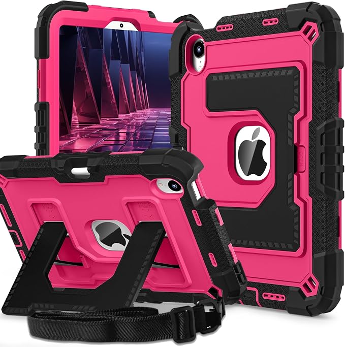 Kids Case Compatible with iPad mini 7 A17 pro 2024 Mini 6 8.3”Colorful Shockproof Case with Pencil Holder and Adjustable Big StandHandle Strap for iPad mini 6th 7th Gen