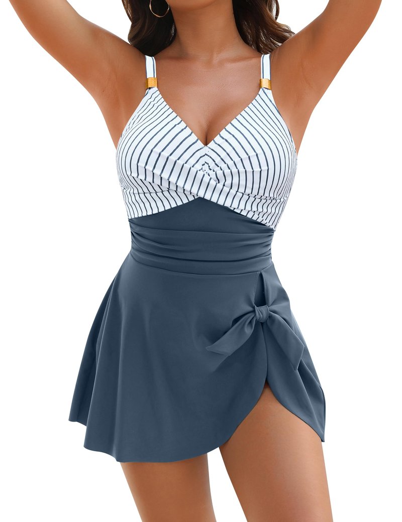 Blooming Jelly Womens One Piece Swimsuit Tummy Control Bathing Suit Slimming Ruched 2026 Swim Dress (S, Stripe Green)
