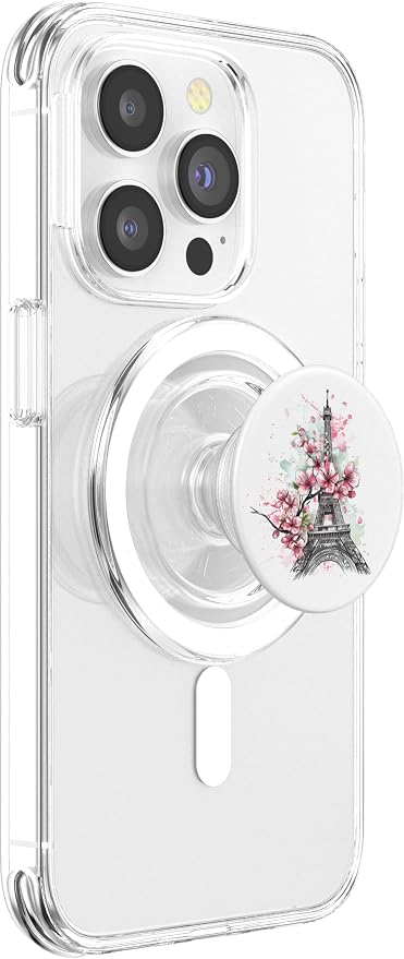 Paris France Eiffel Tower Cherry Blossom Floral Souvenir PopSockets PopGrip for MagSafe
