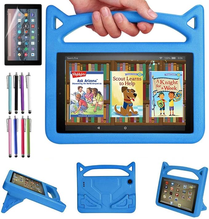 Case for Amazon Fire HD 10 Inch Tablet (11th Generation 2021 Released) - Lightweight Shockproof Kickstand Handle Kids Cover Case + 1 Screen Protector and 1 Stylus (Black)