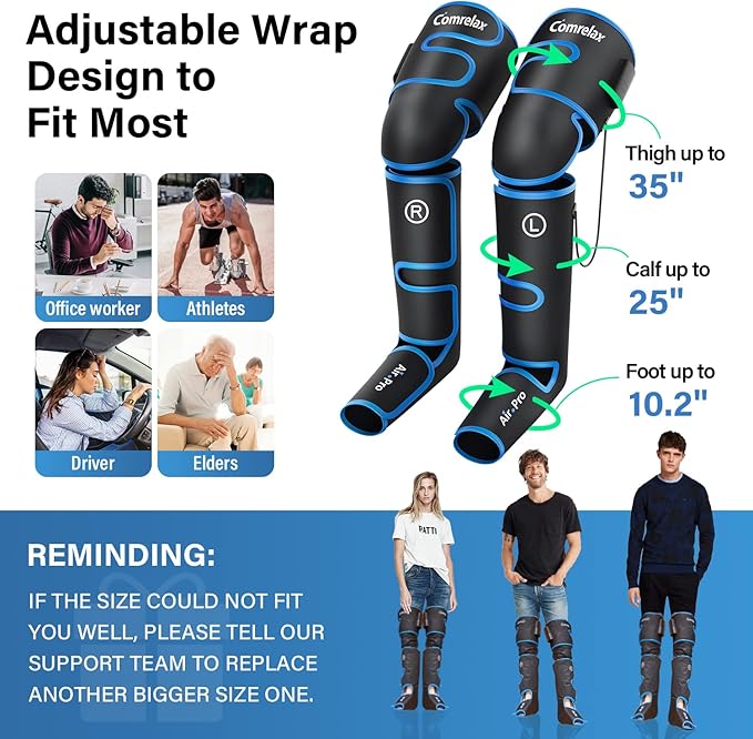 comrelax Air Compression Leg Massager for Circulation and Recovery Full Leg Massager with Cold Therapies 3 Modes 3 Intensities Sequential Compression Device for Pain Relief