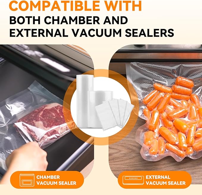 Wevac 6''x100' & 8''x100' 2 Rolls, Vacuum Seal Roll Keeper with Cutter, Ideal Vacuum Sealer Bags for Food Saver, BPA Free, Commercial Grade, Great for Storage, Meal prep and Sous Vide