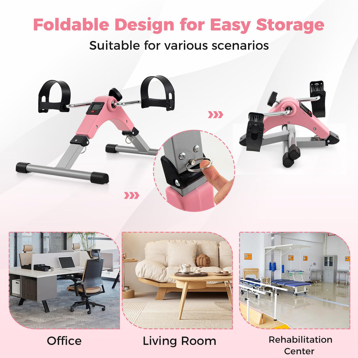 GYMAX Pedal Exerciser, Under Desk Bike Foldable with LCD Display for Arms & Legs Workout, Portable Mini Exercise Bike for Seniors Office Home Fitness