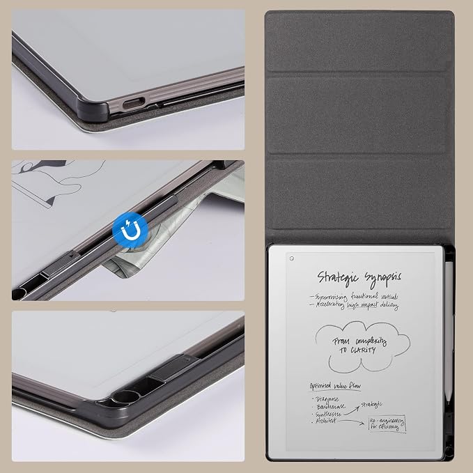 CoBak Case Compatible with Remarkable 2 Paper Tablet Black | Built-in Pen Holder Multi-Angle Foldable Stand Custom Fit for 2020 Released reMarkable 2