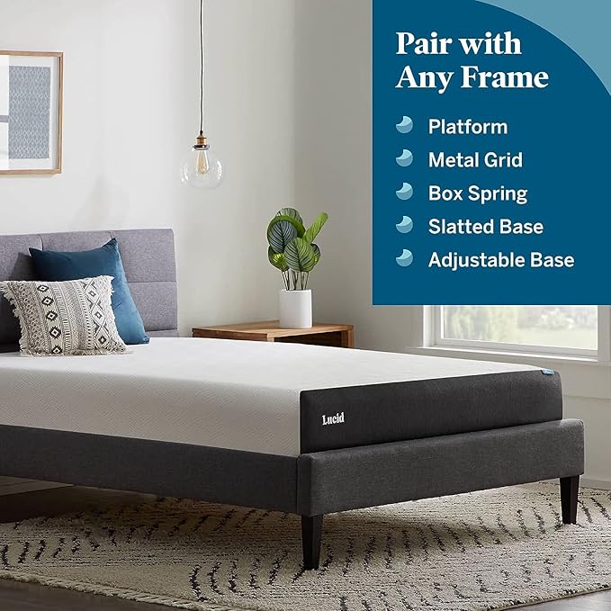 LUCID 12 Inch Memory Foam Mattress - Plush Feel - Memory Foam Infused with Bamboo Charcoal - Gel Infusions - CertiPUR-US Certified - Breathable - Twin