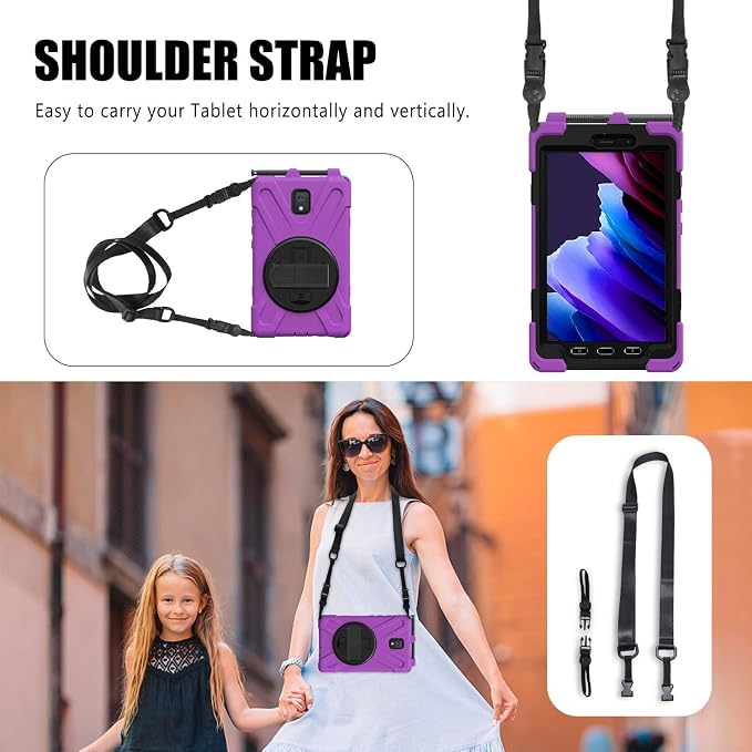Samsung Galaxy Tab Active3/Active5 8.0 Case with 360 Stand Handle Hand Strap &amp Shoulder Strap for Samsung Galaxy Tab Active5 8 2024 Active3 8 2020 SM-X300/X307/T570/T577 (Black)