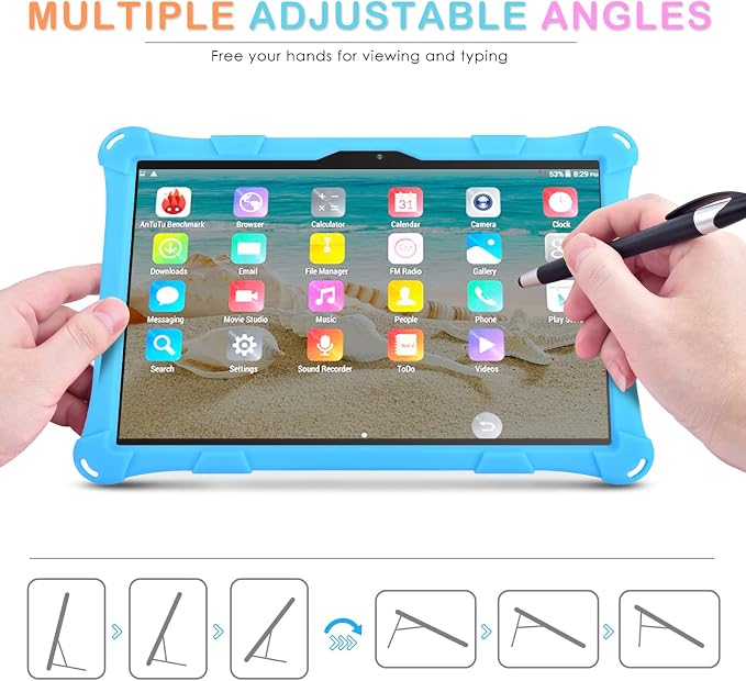 DETUOSI Silicone Case for 10.1 inch Tablet Multi-Angle Case Black | with Shoulder Strap and Stylus Pen Adjustable Stand Built-in Pen Holder Funny Protective Cover for 10.1 inch Tablet