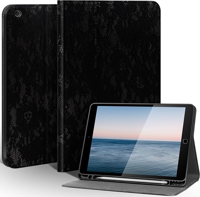 Leather Case for iPad 10.2 Inch9th/8th/7th Gen 2021/2020/2019 | Genuine Top Grain LeatherSmart Folio Pencil HolderAuto Sleep/WakeProtective ShockproofAdjustable StandSilver Black