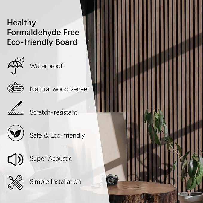ARMURO Wood Panels for Wall - 2 PCS Wood Slat Wall Panel, Natural Walnut Veneer Acoustic Wall Panels - 12.6" W x 94.5" L