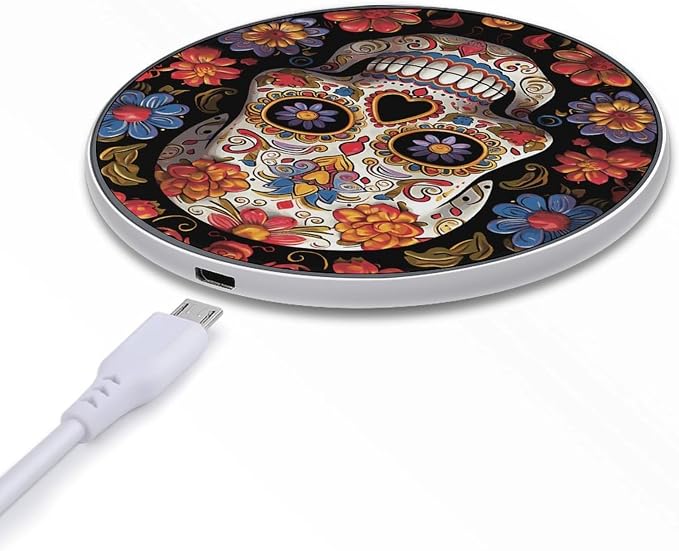 Sugar Skulls Wireless Charger Magnetic Phone Induction Charger 10w Fast Wireless Charging Station Compatible with iPhone 17 16 15 14 13 12 Pro Max Samsung Galaxy S25 S24 S23
