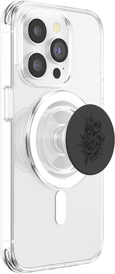 Black Gray Floral Flower PopSockets Adhesive PopGrip