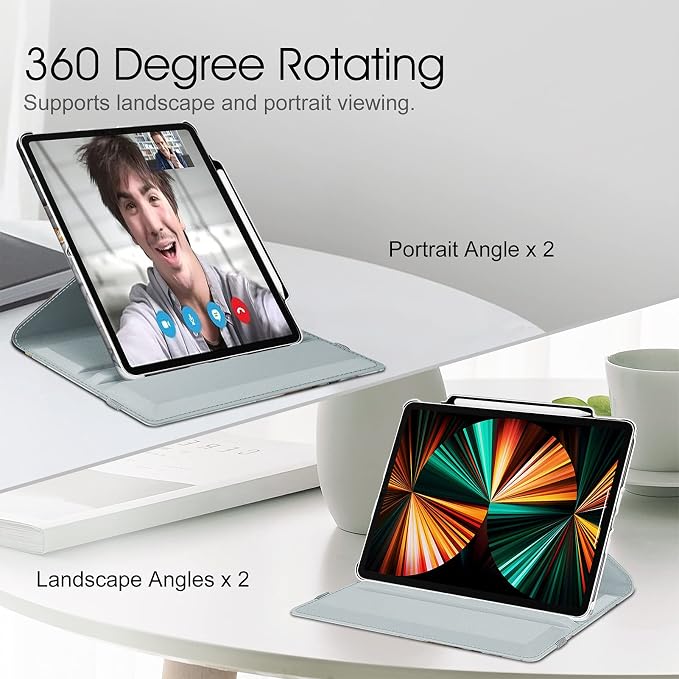 Fintie Rotating Case for iPad Pro 12.9-inch 6th/5th/4th/3rd Generation | 360° Swivel Stand Landscape &amp Portrait Viewing Shockproof Protective Cover Pencil Holder Auto Sleep/Wake Black
