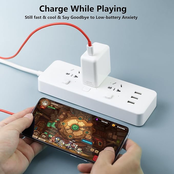 65W Warp Charger Replacement for OnePlus for OnePlus 13/12R/12/11/10/Nord 2 5G/9 Pro/9RT/9/9R/8T/Realme 10V 6.5A Fast Charging Adapter with 5.0ft USB-C Cable