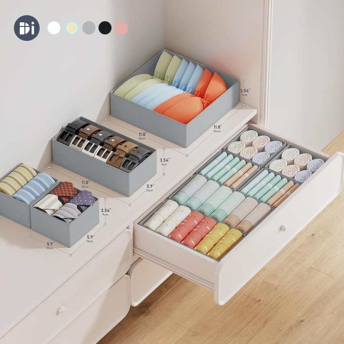 DIMJ Drawer Organizer Clothes Storage- 18 Pack Baby Dresser Organizer for Nursery, Foldable Closet Drawer Organizer Bins for Bedroom Organization, Fabric Storage Dividers for Socks, Underwears, Bras