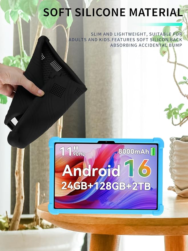 Case for KINGRID T90 11 inch Android 16 TabletWUNIAK Shock Proof Lightweight Stand Rubber Shell Protective CoverKids Friendly Soft Silicone Adjustable Stand CoverBlack