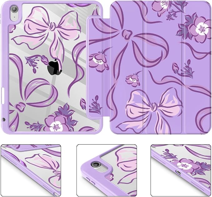 Mektron Case for 2026 iPad Air 11 inch M4 8th (M3 2025 7th /M2 2024 6th) Compatible with iPad Air 10.9 (2022 5th Gen /2020 4th Gen) Shockproof Clear Shell Blue Bows &amp Flowers