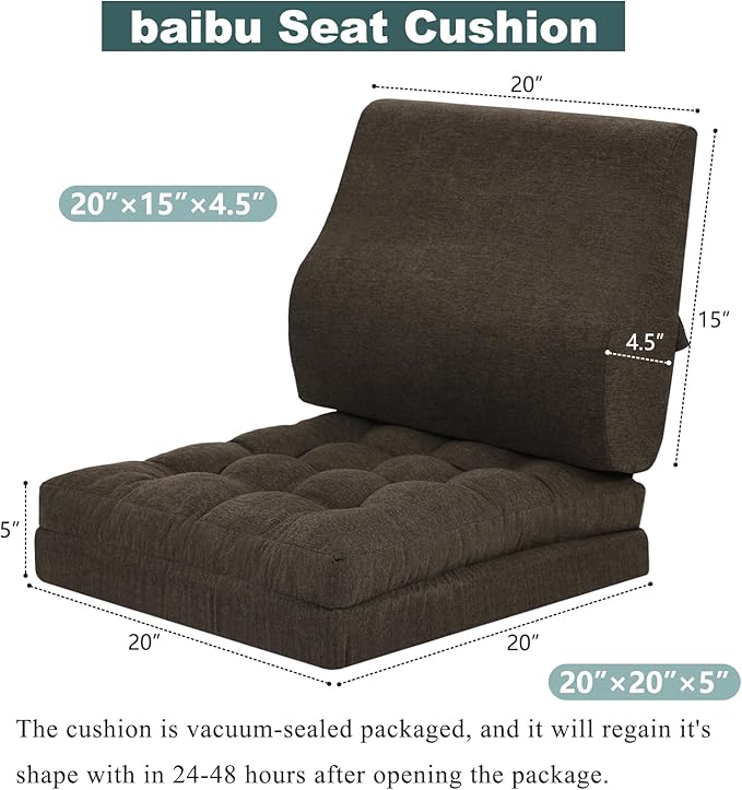 baibu Memory Foam Recliner Cushions with Lumbar Support Pillow Set for Elderly, 20x20x5 Inch Dual-Layer Design Non-Slip Recliner Seat Cushion & Back Support Pillow for Reduce Hip & Lumbar Pain, Brown