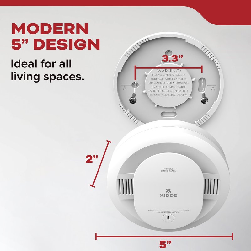 Kidde Smoke Detector, 10-Year Battery Powered, with LED Status Lights, 85 dB Alarm, 5-inches, 20SD10, 1 Pack