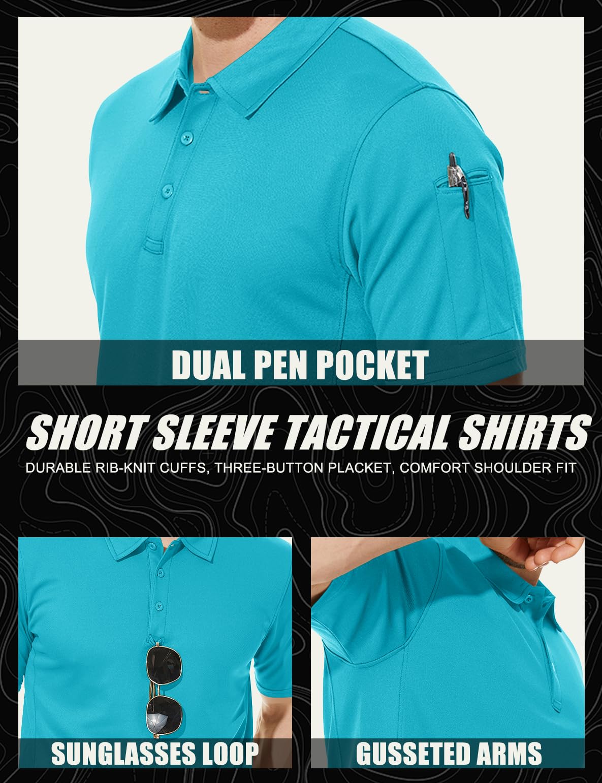 MAGCOMSEN Mens Polo Shirts Golf Shirts Polyester Quick Dry Light Work Shirts Golf Polo Shirts Ice Blue M