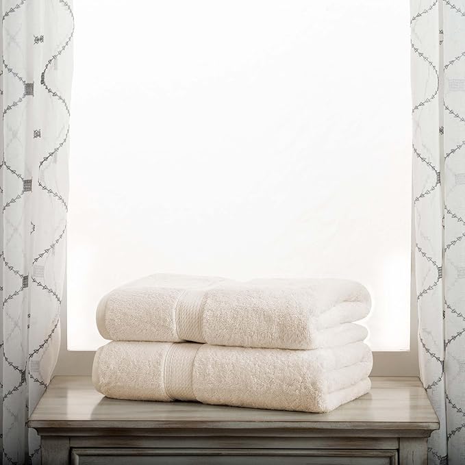 Superior Egyptian Cotton Pile Bath Towel Set of 2, Ultra Soft Luxury Towels, Thick Plush Essentials, Absorbent Heavyweight, Guest Bath, Hotel, Spa, Home Bathroom, Shower Basics, Cream