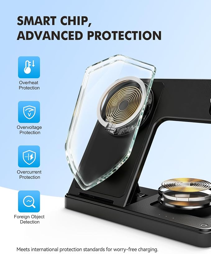 25W MagSafe Charging Station 3-in-1 Magnetic Wireless Charger Stand | Foldable Phone and Watch Charger for Apple Multiple Devices-iPhone Air 17 16 15 14 13 12 Pro Max Watch and AirPods-Black