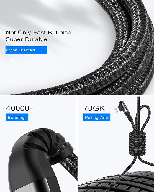 Right Angle i Phone Charger Cable 2-Pack 10FT [Apple MFi Certified] Ligtning Cable Fast Charging Nylon Braided Compatible with i Phone 14/13/12/11 Pro Max/XS MAX/XR/XS/X/8/7/Plus/6S/6/SE/5S/i Pad