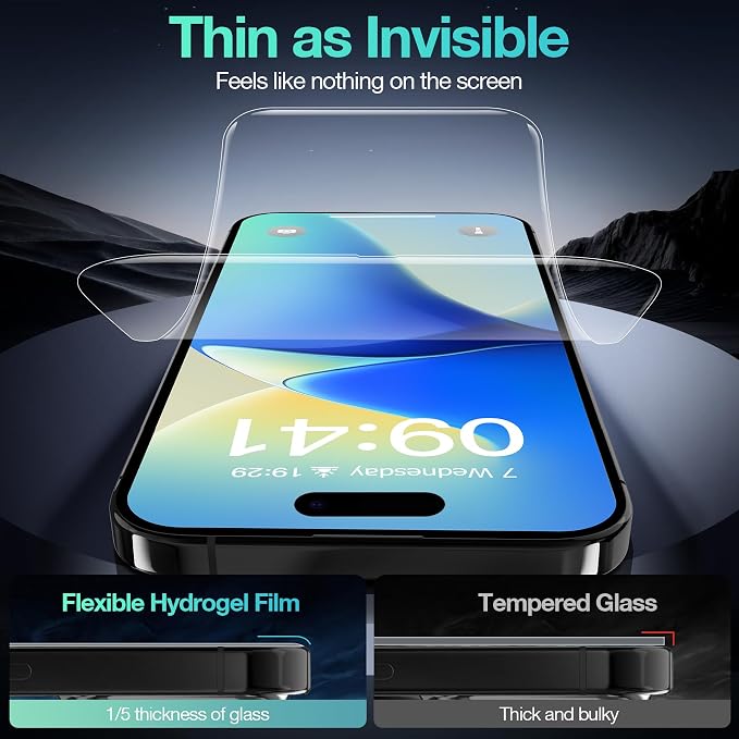 3 Pack for iPhone 16 Screen Protector Film (NOT Glass) Ultra-Thin Flexible Hydrogel Film Screen Protector for iPhone 16 Plus with [Easy Installation Tray] Non-breakable